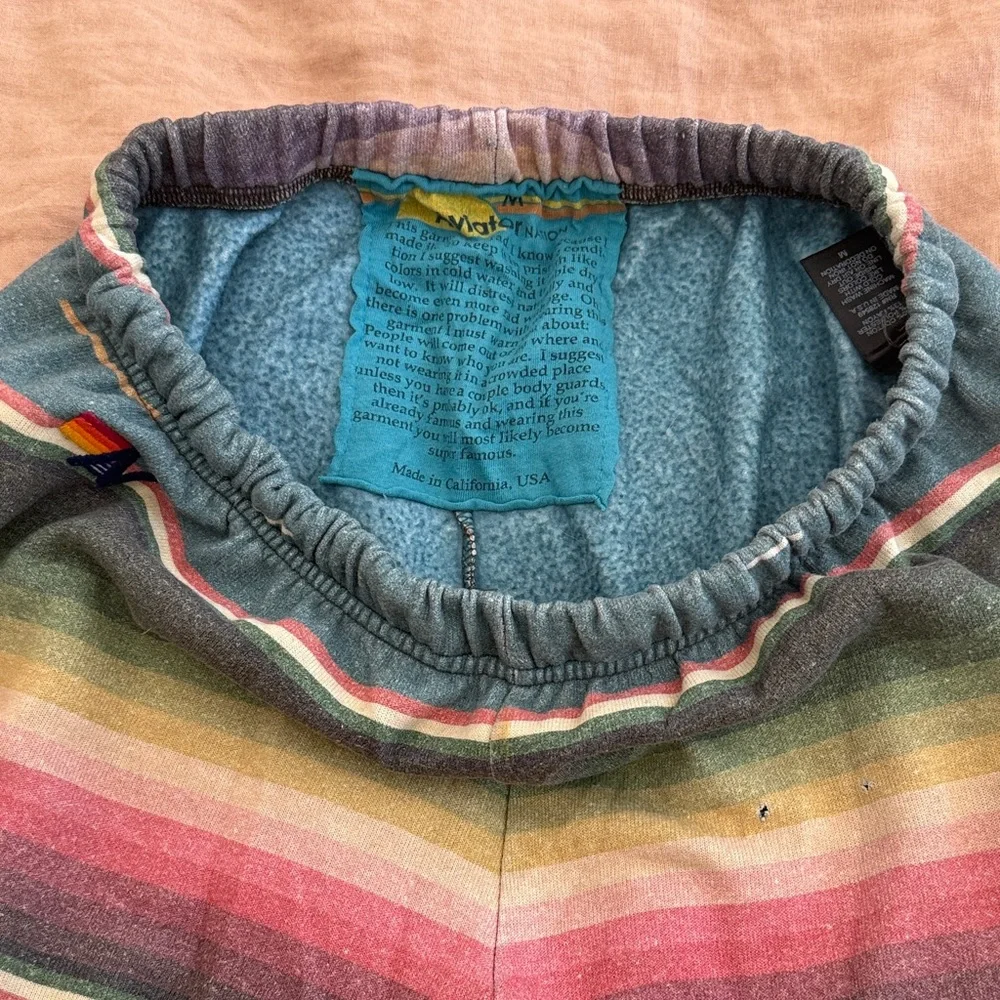 Aviator Nation Tulum Serape Blue Rainbow Bolt Stitch Sweatpants in Medium - Picture 3 of 4